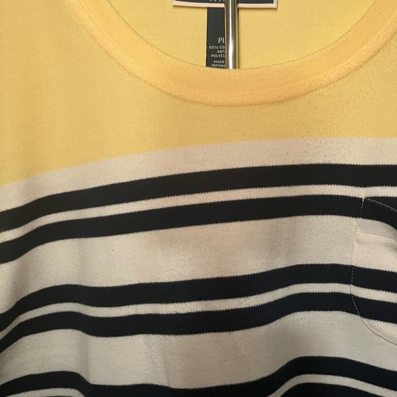 Karen Scott Sport Petites Top Yellow Stripe Pocket D-Ring Detail Short Sleeve - Picture 5 of 6